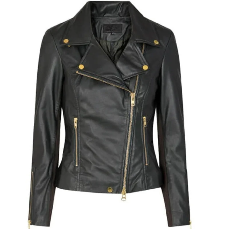 Lamb Gloving Biker Jacket in Black