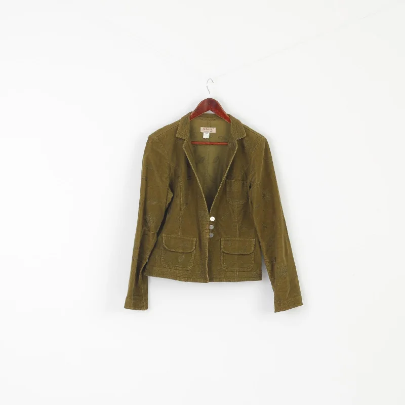 Mes Design Women 44 L Blazer Green Cotton Corduroy Emroidered Vintage Jacket