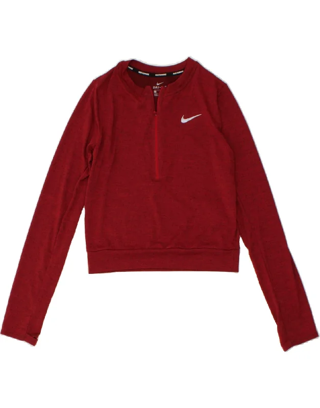 NIKE Womens Dri Fit Crop Pullover Tracksuit Top UK 12 Medium Burgundy