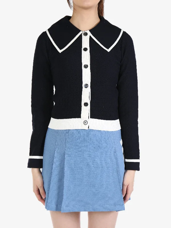 THOM BROWNE Women Pointelle Tuck Stitch Peter Pan Cardigan In Cotton