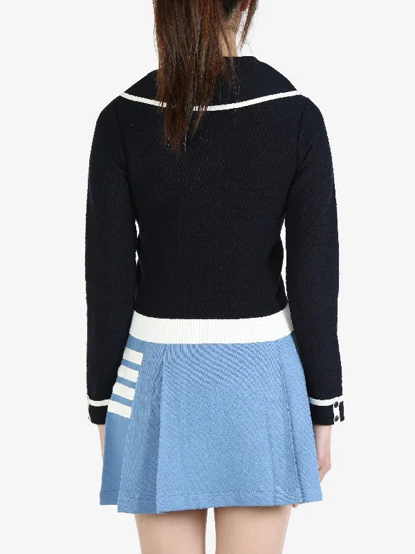 THOM BROWNE Women Pointelle Tuck Stitch Peter Pan Cardigan In Cotton