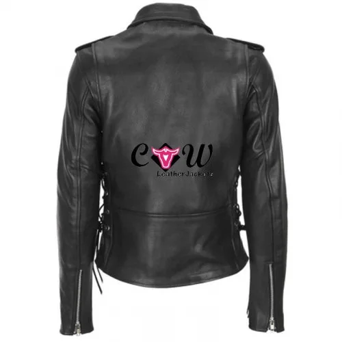 Womens Fashion Biker Black Leather Jacket