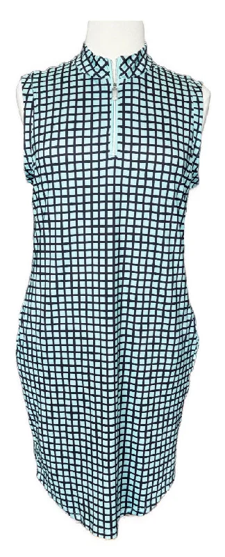 Lillie James Aqua & Gray Grid Print Sleeveless Golf Dress Size XL